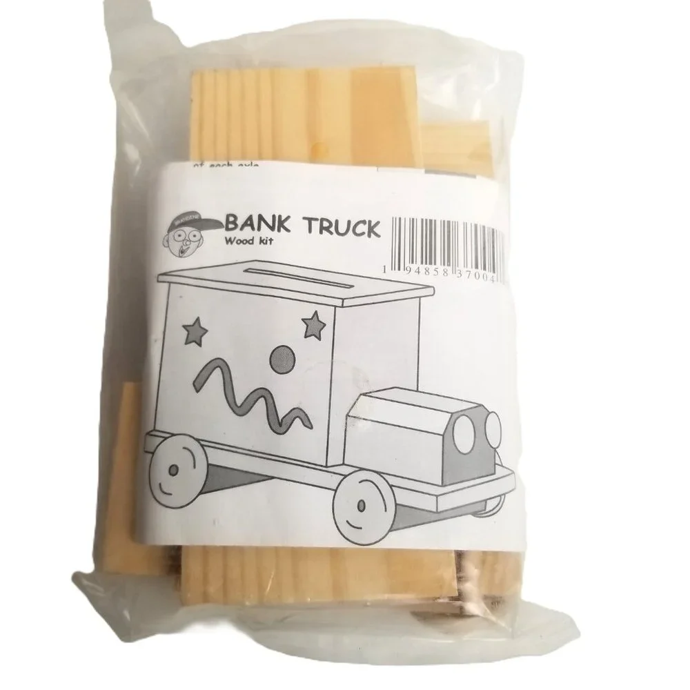 Wooden Bank Truck DIY Craft Kit Pine Wood Kids STEM Educational Activity Build